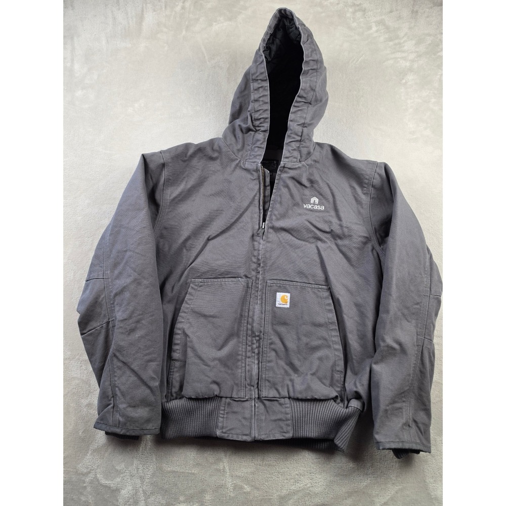 Carhartt J130 Active Jacket Mens L Gray GVL Loose Fit Quilted Lined Canvas Work